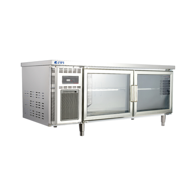 Multi-climate 380L Undercounter Freezer Fridge Glass Door Workbench Prep Table Refrigerator