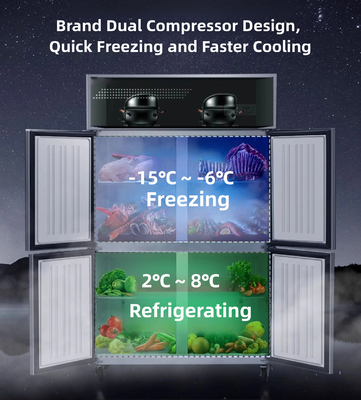 Multi-Climate Four-Door Stainless Steel Freezer Refrigerator with Temperature Control