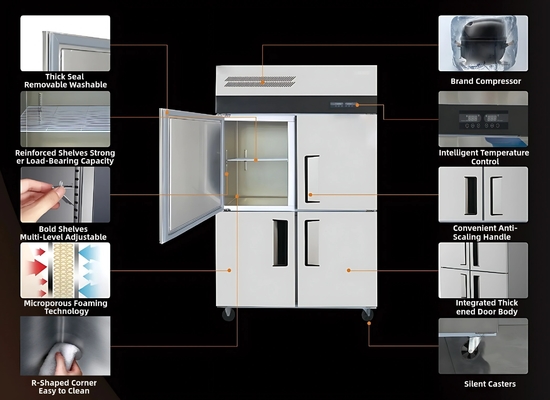 Stainless Steel Commercial Kitchen Upright Freezer with 5cm Foam Layer Thickness