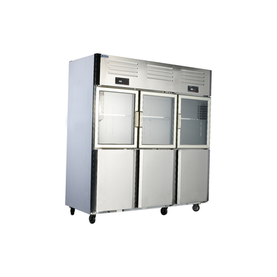 Commercial Kitchen Six-Door Glass Cooler with Stainless Steel Refrigerator Solutions